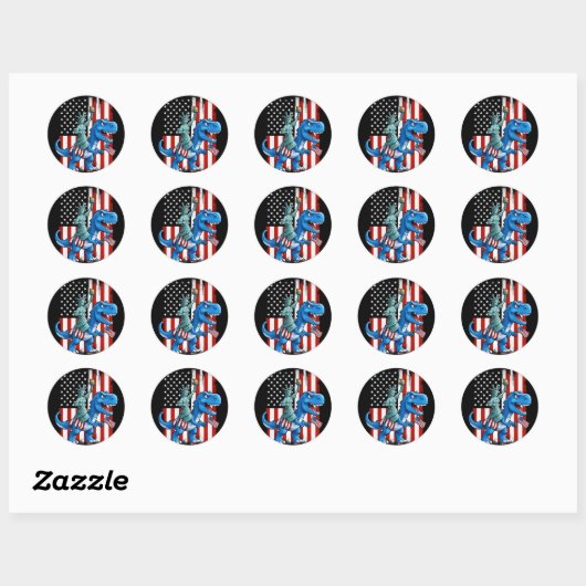 Dinosaurusbeeld Liberty 4th of July Amerikaanse vl Ronde Sticker (Vel)