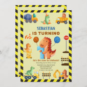 Dinosaurusconstructie, Dino Crew 1e verjaardag Kaart (Voorkant / Achterkant)