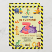 Dinosaurusconstructie Dino Crew 3e verjaardag Kaart (Voorkant / Achterkant)