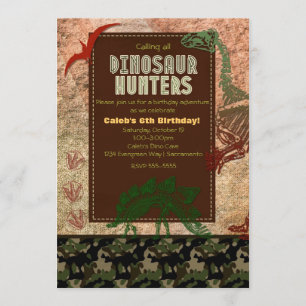 Dinosaurusfossiel & Camo verjaardagsfeest uitnodig Kaart