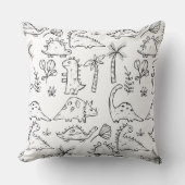 Dinosaurusillustraties Zwart-wit Patroon Kussen (Voorkant)