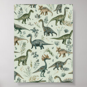 Dinosauruskinderkamer   Groene wandkunst   Printba Poster