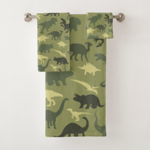 Dinosauruspatroon, dinosaurussilhouet, groene dino bad handdoek