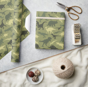 Dinosauruspatroon, dinosaurussilhouet, groene dino cadeaupapier