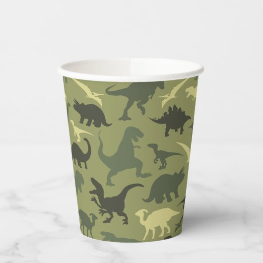 Dinosauruspatroon, dinosaurussilhouet, groene dino papieren bekers (Links)