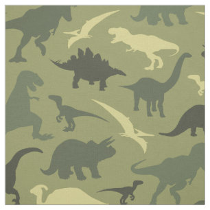 Dinosauruspatroon, dinosaurussilhouet, groene dino stof