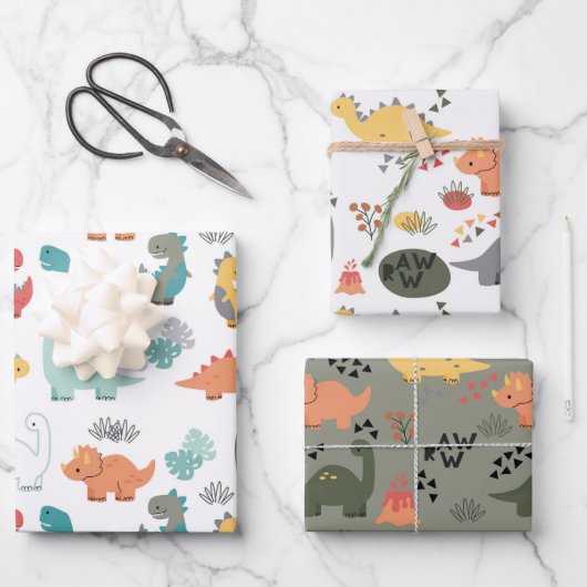 Dinosauruspatroon kinder inpakpapier vel (Voorkant)