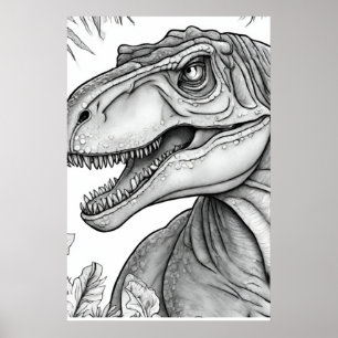 Dinosaurusposter zwart + wit aan de muur poster
