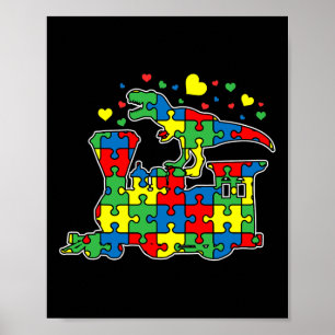 Dinosaurusrijdende trein puzzelstuk Autisme bewust Poster