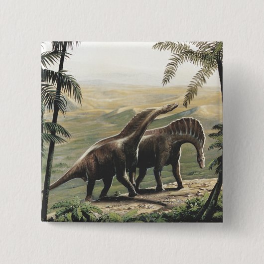  dinosaurussen, Amargasaurus met palmbomen Vierkante Button 5,1 Cm (Voorkant)