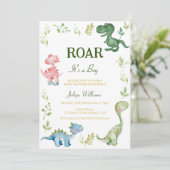 Dinosaurussen baby shower kaart (Staand voorkant)