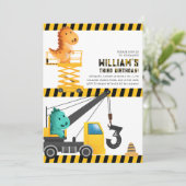 Dinosaurussen Bouw Verjaardag Uitnodiging (Staand voorkant)