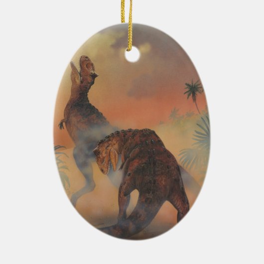 dinosaurussen, Carnotaurus Roaring in Oerwoud Keramisch Ornament (Achterkant)