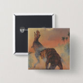 dinosaurussen, Carnotaurus Roaring in Oerwoud Vierkante Button 5,1 Cm (Voorkant /achterkant)