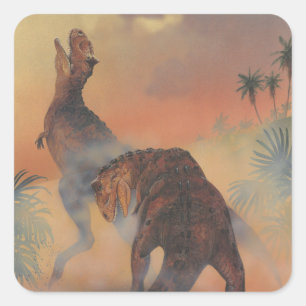 dinosaurussen, Carnotaurus Roaring in Oerwoud Vierkante Sticker