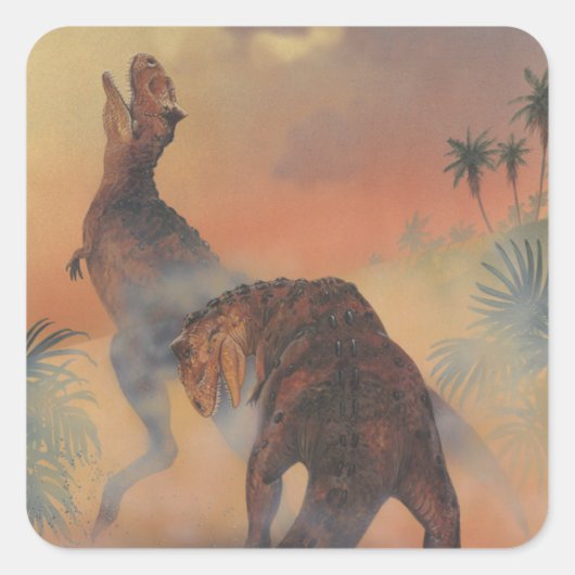 dinosaurussen, Carnotaurus Roaring in Oerwoud Vierkante Sticker (Voorkant)