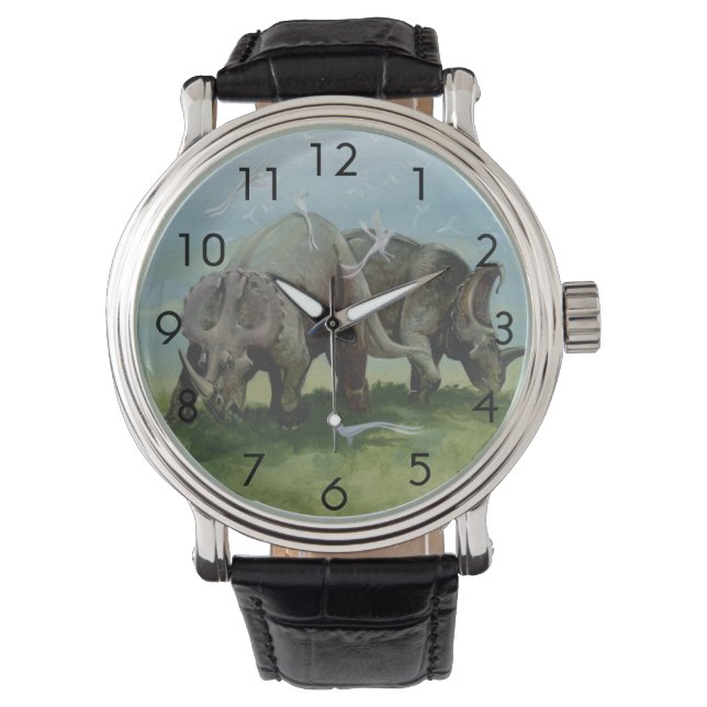  dinosaurussen, Centrosaurus Grazing in de weide Horloge (Voorkant)