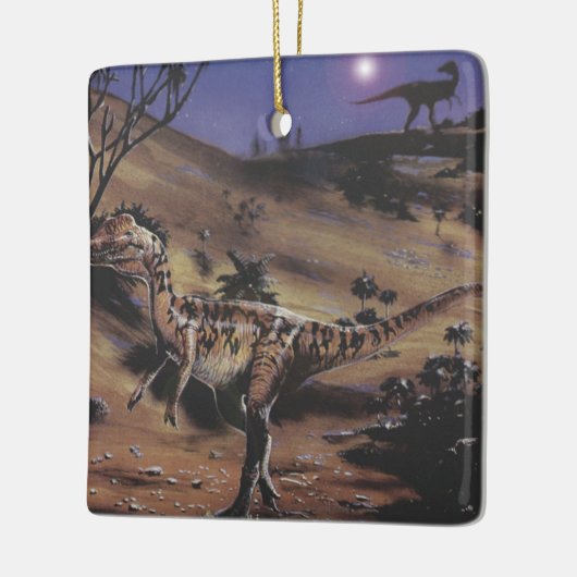 dinosaurussen, Dilophosaurus op een Sterrennacht Keramisch Ornament (Links)