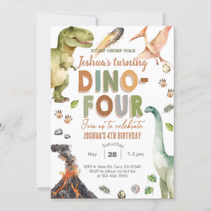 Dinosaurussen Dino-Four 4e verjaardag uit te nodig Kaart