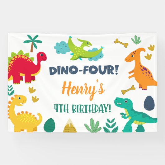 Dinosaurussen dino-vier 4e verjaardag banner/achte spandoek (Horizontaal)