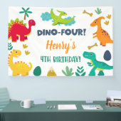 Dinosaurussen dino-vier 4e verjaardag banner/achte spandoek (Beurs)