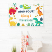 Dinosaurussen dino-vier 4e verjaardag banner/achte spandoek (Insitu)
