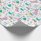 Dinosaurussen en eenhoorns voor kinderen cadeaupapier (Hoek)