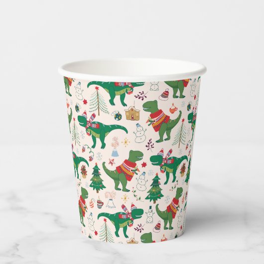 Dinosaurussen in Truien Kerstpatroon Papieren Bekers (Achterkant)
