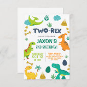 Dinosaurussen jongen TWO-REX 2e verjaardag uitnodi Kaart (Voorkant / Achterkant)
