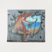 Dinosaurussen komen door wandkleed (Voorkant (horizontaal))