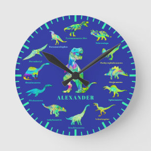 Dinosaurussen met namen Gepersonaliseerd blauw gro Ronde Klok