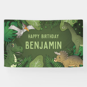 Dinosaurussen op groen leuk voor kinderverjaardag spandoek