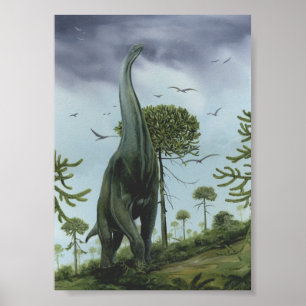 dinosaurussen, Sauroposeidon met vogels die vlieg Poster