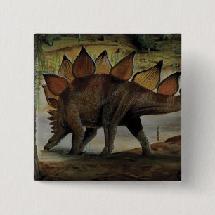 dinosaurussen, Stegosaurus, staart met pieken Vierkante Button 5,1 Cm
