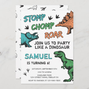 Dinosaurussen Stomp Chomp Roar Birthday Party, elk Kaart
