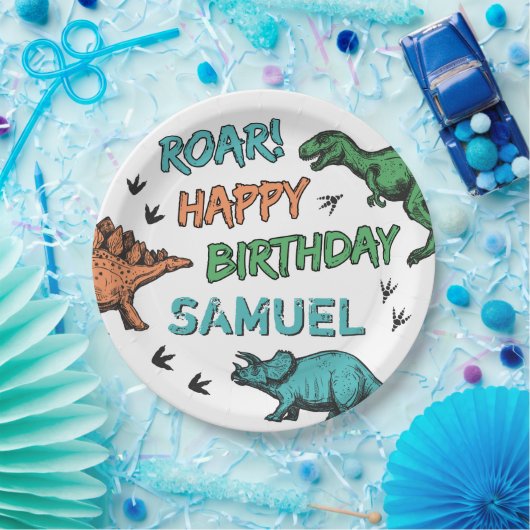 Dinosaurussen Stomp Chomp Roar Birthday Party, elk Papieren Bordje (Feest)