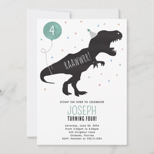 Dinosaurussen T-Rex Verjaardagsfeest Uitnodigen Kaart (Voorkant)