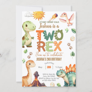 Dinosaurussen TWEE-REX jongen 2e verjaardag uitnod Kaart