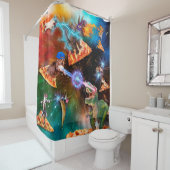 Dinosaurussen versus Katten Space Battle Douchegordijn (In situ)