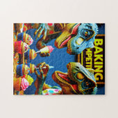 Dinosaurussen werken samen om cupcakes te bakken! legpuzzel (Horizontaal)
