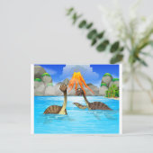 Dinosaurussen zwemmen in het meer briefkaart (Staand voorkant)