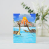 Dinosaurussen zwemmen in het meer briefkaart (Staand voorkant)