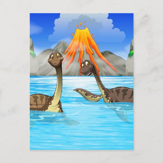 Dinosaurussen zwemmen in het meer briefkaart (Voorkant)