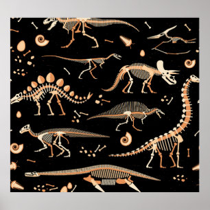 Dinosaurusskeletten, fossielen,  patroon. poster