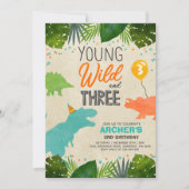 Dinosaurusverjaardag nodigt uit tot wild en drie d kaart (Voorkant)