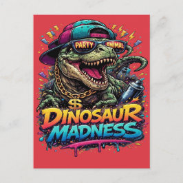 Dinosauruswaanzin — Feestbeest T‑Rex‑afbeelding Briefkaart