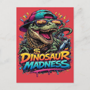 Dinosauruswaanzin — Feestbeest T‑Rex‑afbeelding Briefkaart