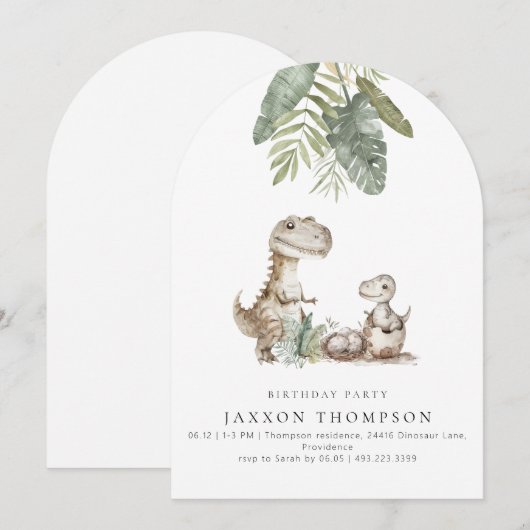 Dinosuar Arched verjaardagsfeest uitnodiging (Voorkant / Achterkant)