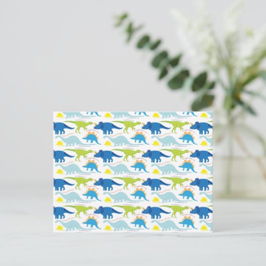Dinosuar Design Blue en Green Pattern Dino Gifts Briefkaart (Staand voorkant)