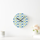 Dinosuar Design Blue en Green Pattern Dino Gifts Ronde Klok (Huis)